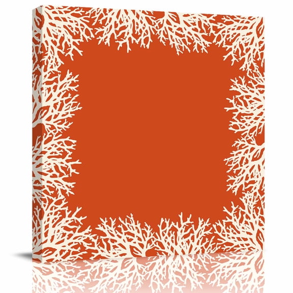 Framed Canvas Wall Art for Living Room Orange Coral Wall Decor, Coastal Marine Life Aesthetic Paintings for Bedroom Office Kitchen Bathroom, Ready to Hang Artwork Wall Pictures 8x8 Inch