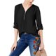thumbnail image 1 of INC Blusa de punto utilitario de medios mixtos para mujer, negro, grande, 1 of 1