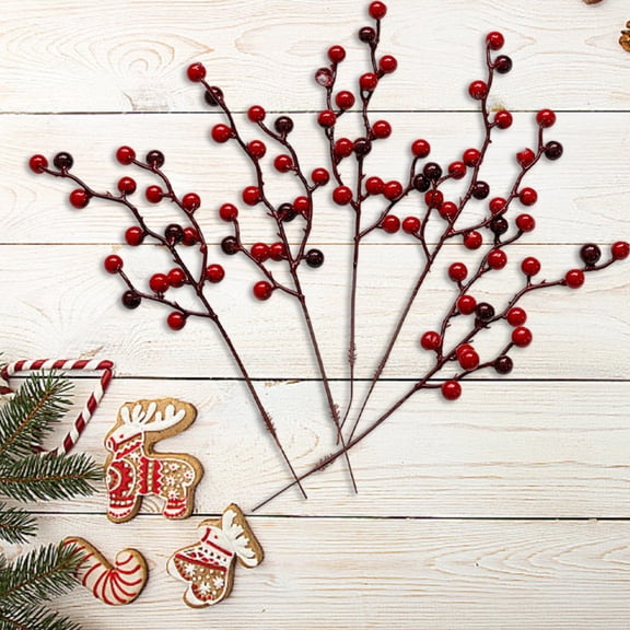 Artificial Red Berry Stems 5-Pack, 11.8 Inch Burgundy Berry Branches for Christmas Tree Decor, Holiday Wreaths, Wedding Centerpieces and DIY Floral Arrangements