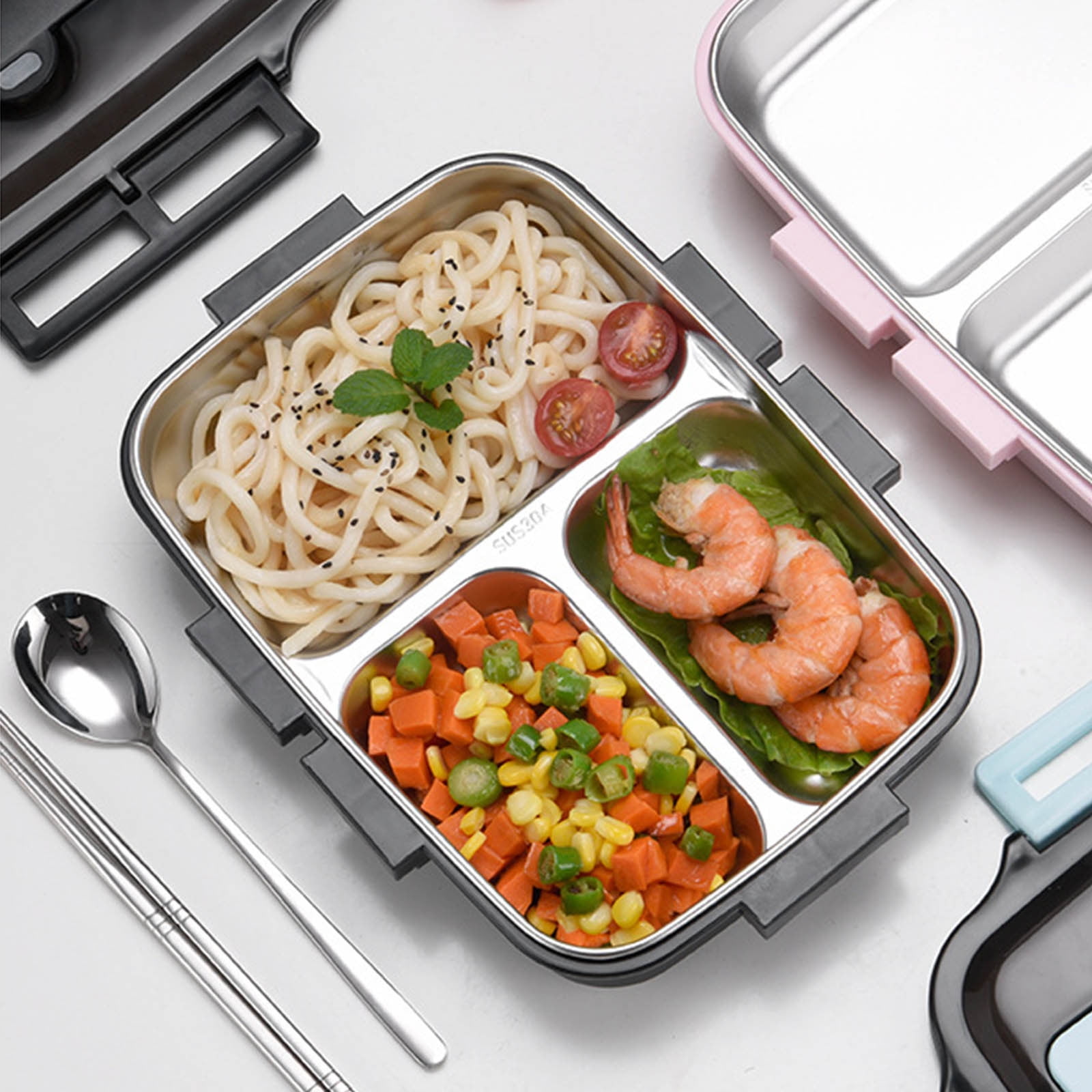 Stainless Steel Insulated Multi Layer Bento Food Container Storage Lunch Box 1L