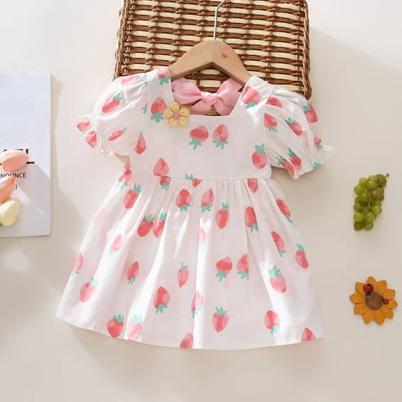 Vedolay Young Girls Dresses Little Girls Dresses Summer Holiday Cute Prints,White 2-3 Years