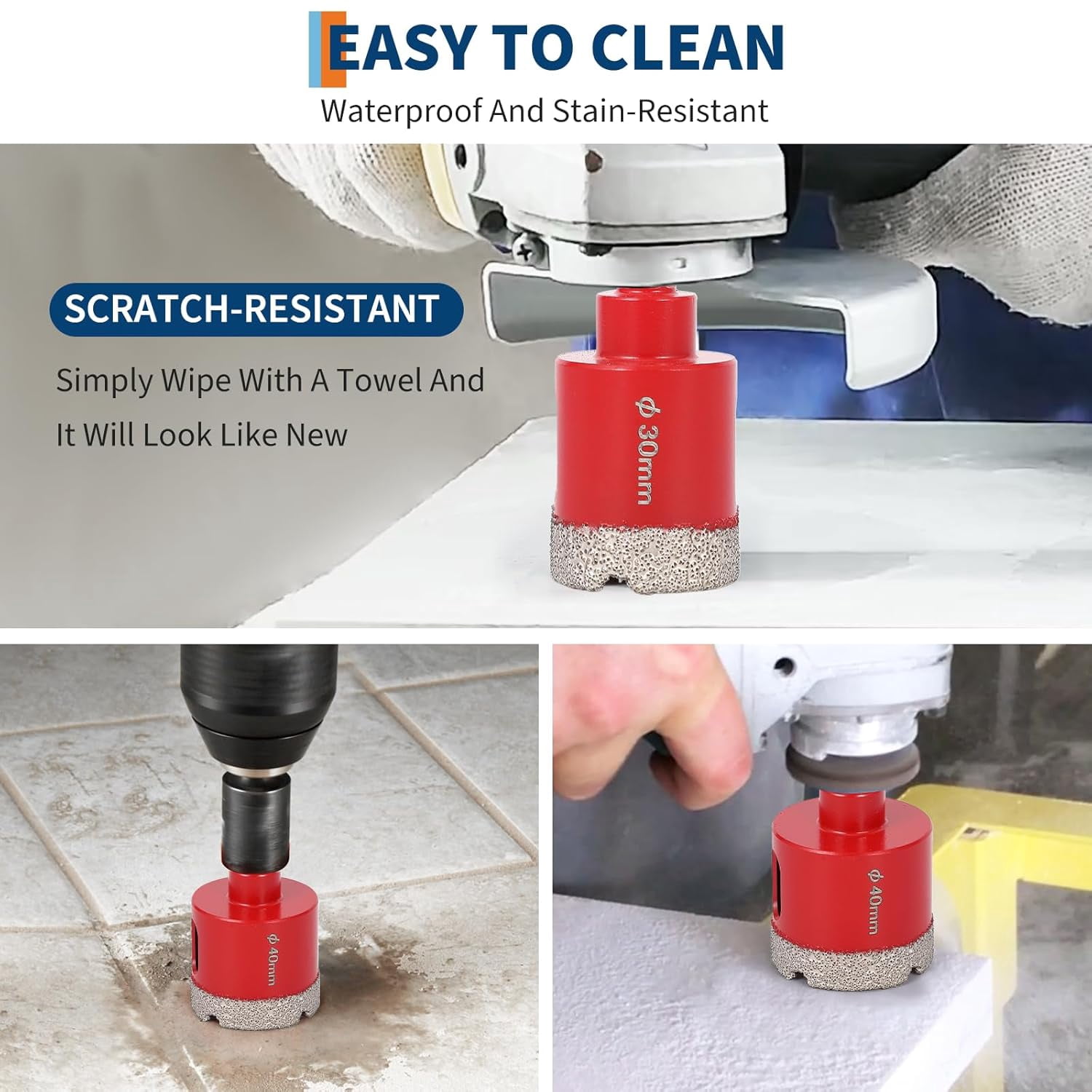 Diamond Tile Hole Saw Kit 10pcs Tile Hole Saw Kit 6/6/20/25/35/50/75/100MM for Tile Porcelain Ceramic Marble with Chamfer Drill Bit and Hexagonal Shank Adapter
