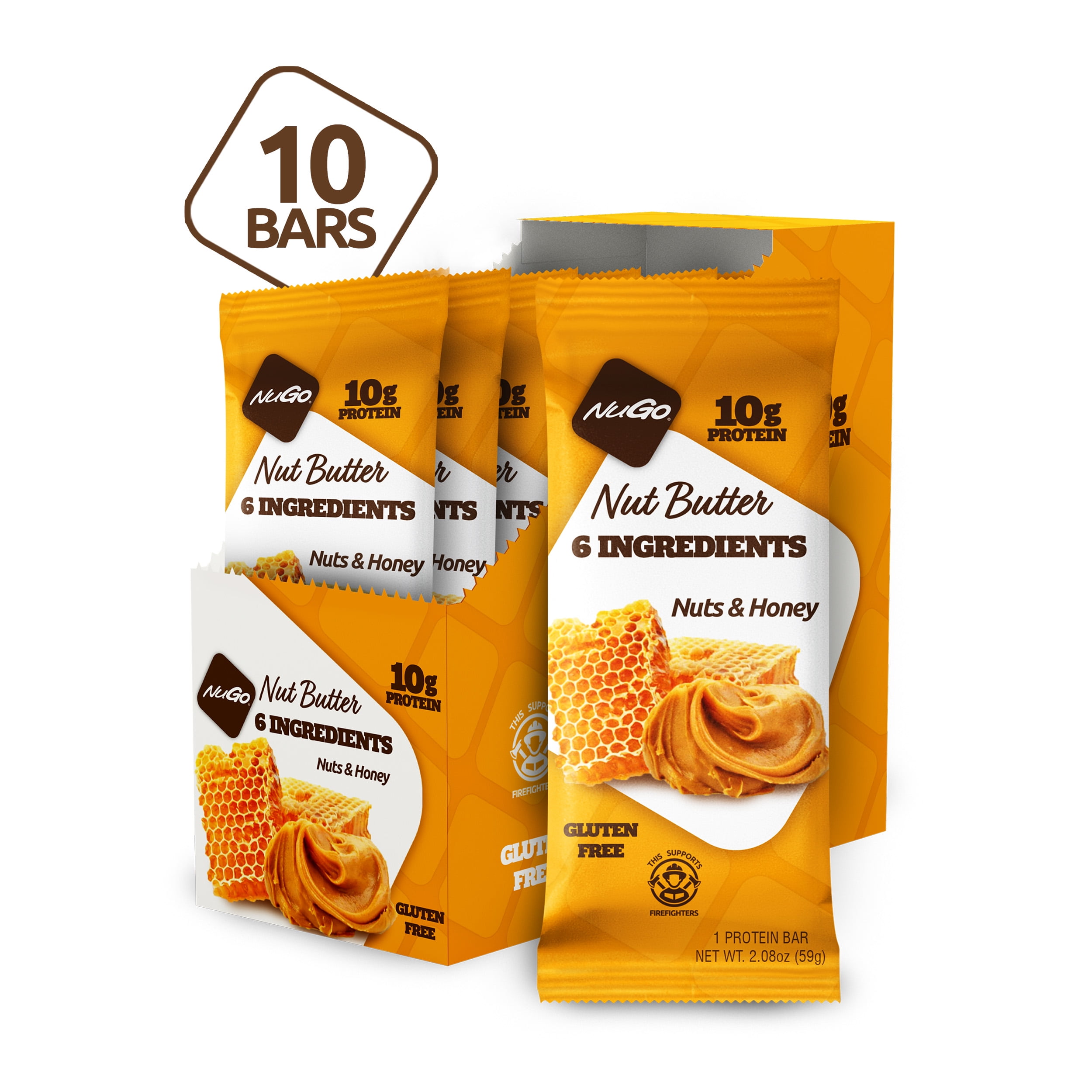 NuGo Nut Butter Protein Bars, Nuts and Honey, 10g Plant Protein, Only 6 Ingredients, Gluten Free and Non-GMO, 10 Count