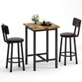 thumbnail image 3 of Stmoze 3 Pieces Bar Table Set for 2, Square Pub Style Kitchen Table and Chairs, Counter Height Dining Table Set with 2 Leather Bar Stools, Wooden Small Pub Table Set for Home, Cafe, Rustic Brown, 3 of 8