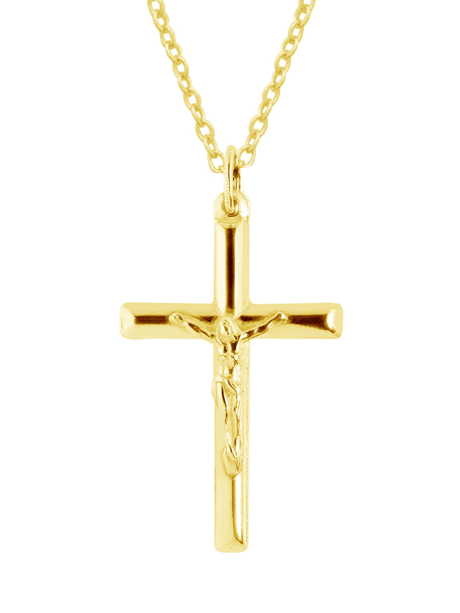 Sterling Silver Polished or Gold Overlay Italian Crucifix Cross Charm ...