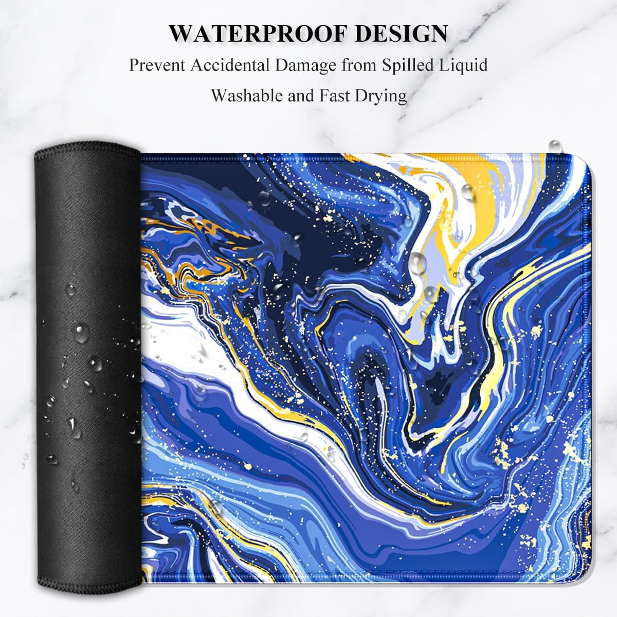Large Mouse Pad, XXL Gaming Mousepad, Desk Mat for Desktop, Thick Rubber, Big & Long Size, Stitched Edges, Full Desk Pad for Laptop & Computer, Extended 31.5 x 11.8 in, Navy Marble