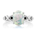 thumbnail image 2 of Gem Stone King 0.66 Ct Oval Cabochon White Simulated Opal Black Diamond 925 Sterling Silver Ring (Size 5), 2 of 4