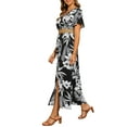 thumbnail image 4 of Allegra K Midi Floral Dresses for Women's Flutter Sleeve Wrap V Neck Dress XS Black, 4 of 6
