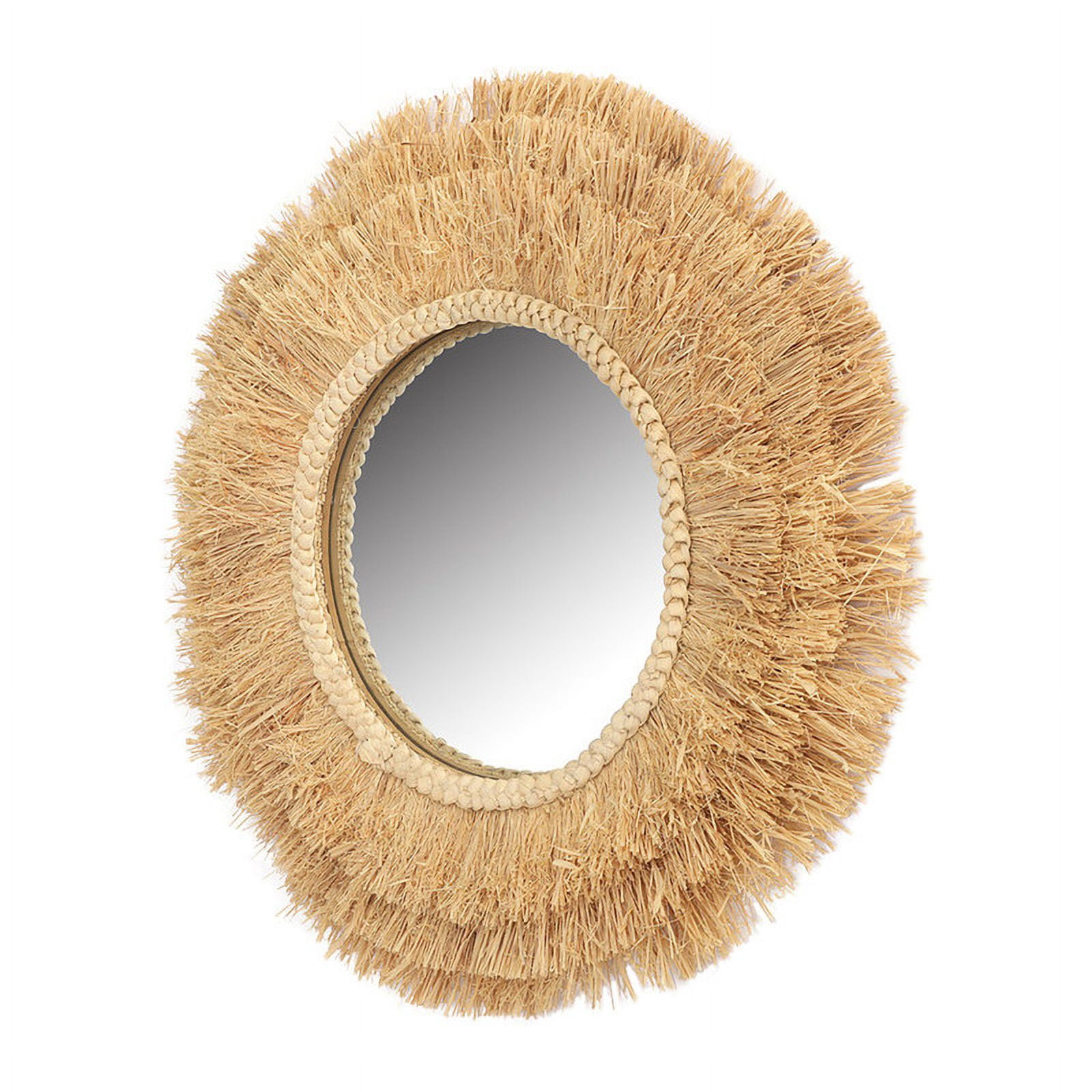 Rayna Tan Round Grass Wide Frame Boho Wall Mirror