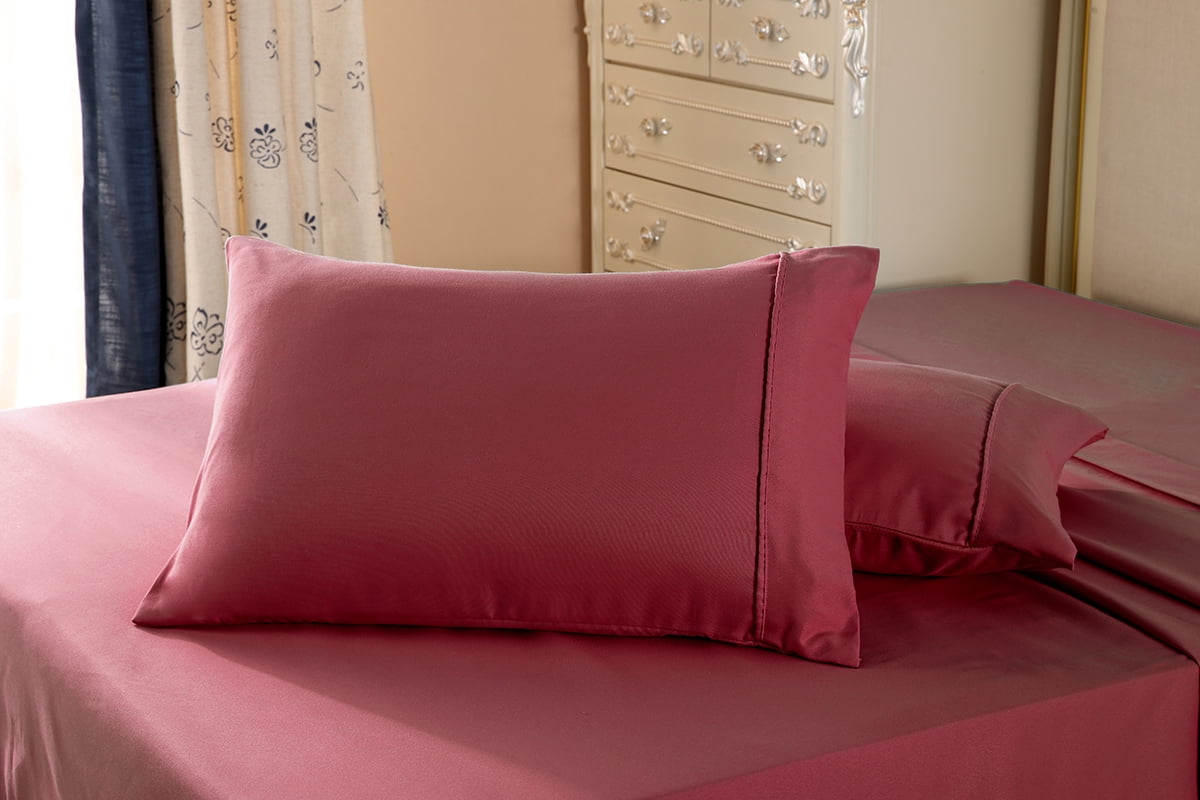 1800 Series Double Brushed Microfiber Collection 2PC King Burgundy Pillow Cases Solid