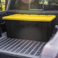 thumbnail image 6 of Sterilite 38 Gallon Industrial Tote, Rugged Plastic Storage Bin, Snap-on Lid, Yellow/Black, 4 pack, 6 of 11
