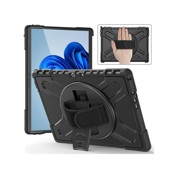 Microsoft Surface Pro 8 13 inch 2021 Case, Protective Rugged Cover with Pen Holder / Hand Strap / Rotating Kickstand Compatible with Type Cover Keyboard