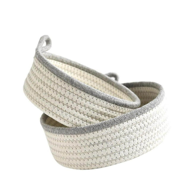 2 Pieces Round Small Woven Baskets Set table home kitchen for Vegetable Bathroom Gray