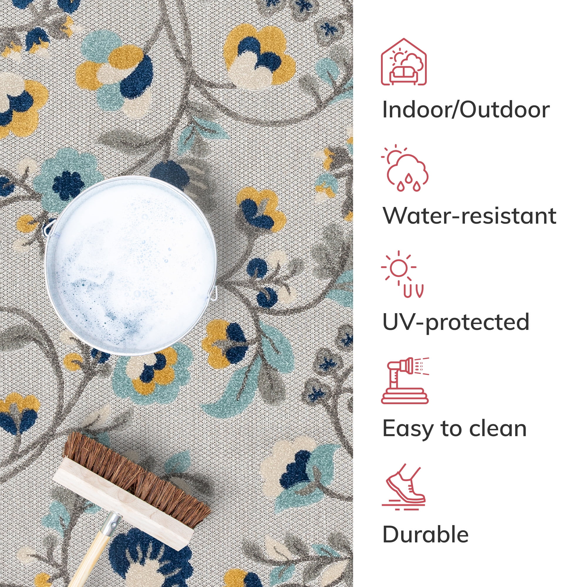 Well Woven Dorado Neveh Modern Floral Blue Indoor/Outdoor High-Low Pile 2'7" x 9'10" Runner Rug