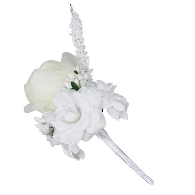 Pulsera de flores de seda para dama de honor, con forma de rosa, para boda, graduación y fiesta. Blanco