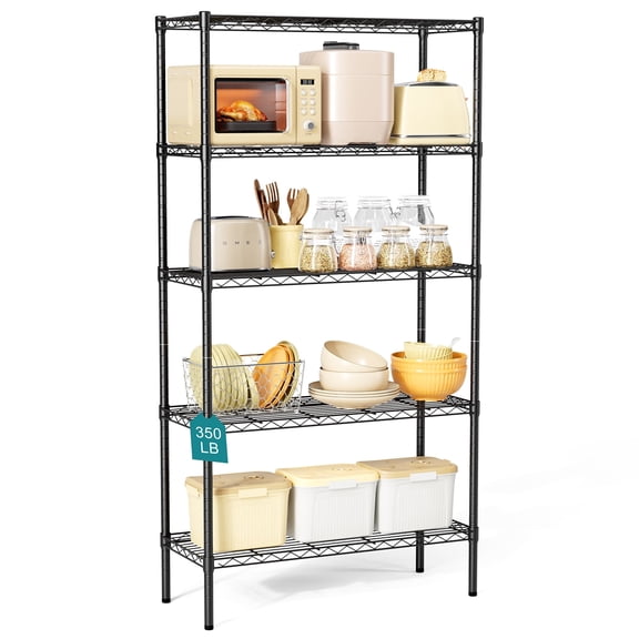 SUMELL 5 Tier Storage Shelves, 23.3"Wx13.4"Dx60"H Black Adjustable Metal Wire Shelving Unit
