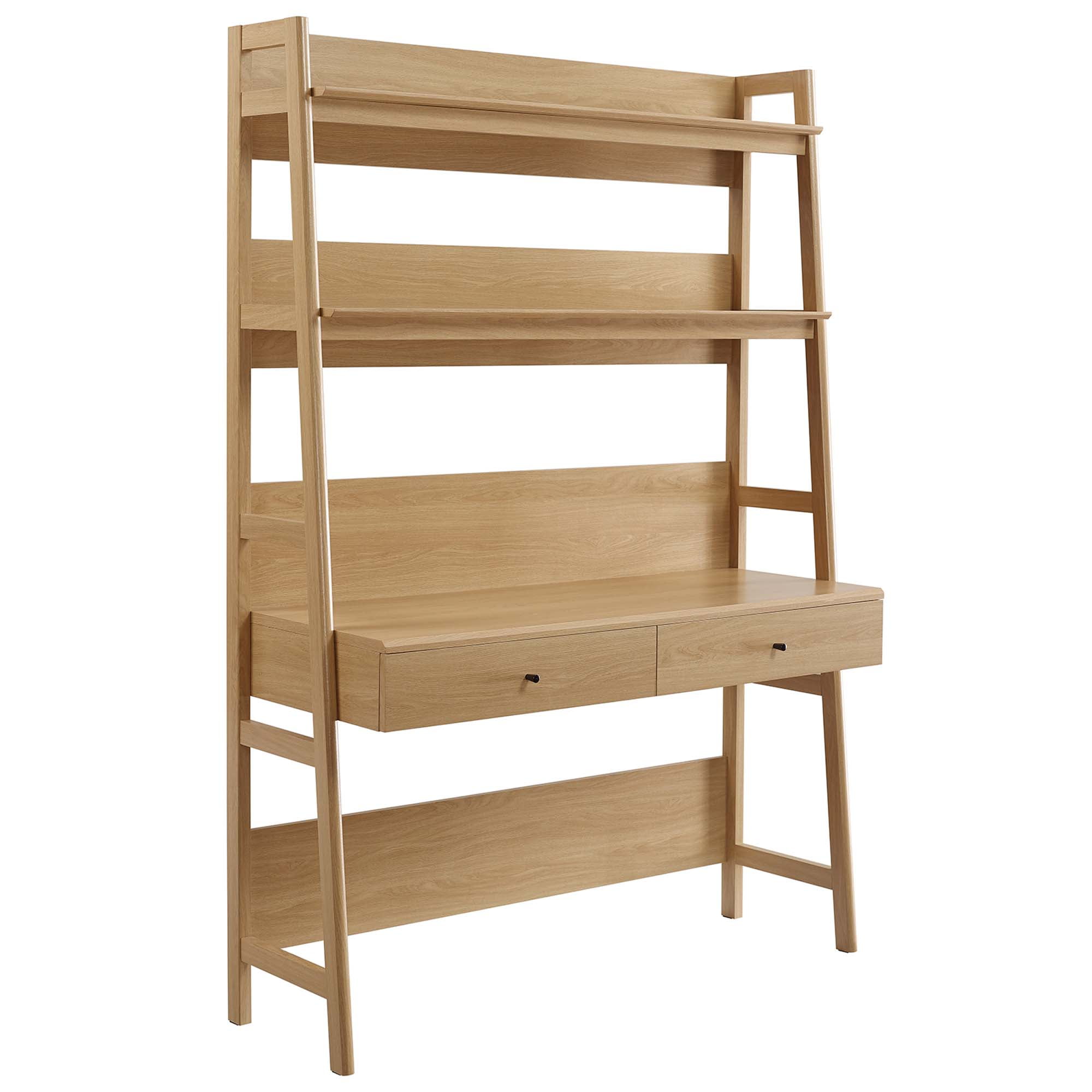 Modway Bixby Oak Office Desk with Tiered Bookshelf Spacious Drawers and Sturdy Construction Walmart