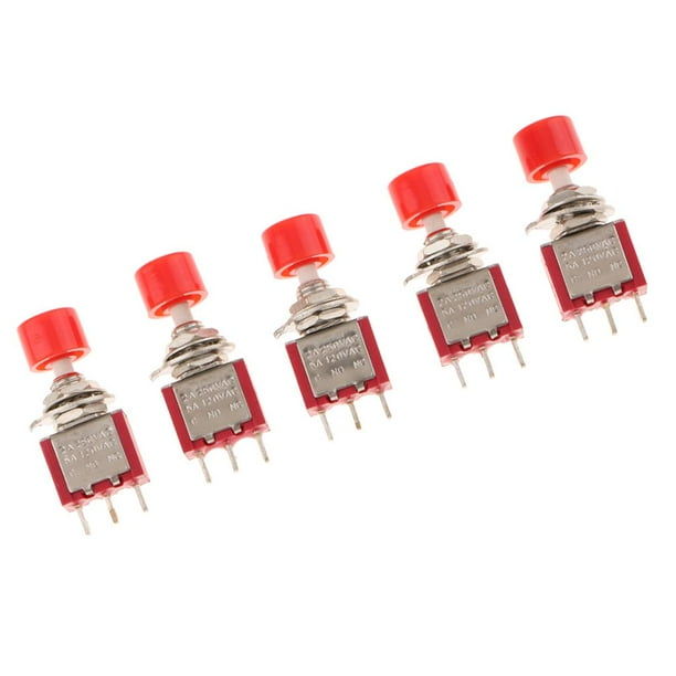 5 piezas 6 mm Mini interruptor de botón momentáneo 2A 250V 5A 120V rojo kusrkot Interruptor de botón pulsador momentáneo