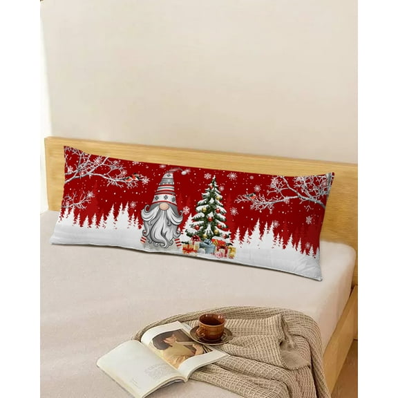 Red Gnomes Christmas Throw Pillow Cover, Pine Tree Winter Snowflake Rectangle Decorative Pillow Case Protector Soft Cushion Cover Lumbar Pillowcase for Couch Sofa Bedroom Car Chair Decor 20x54 Inch