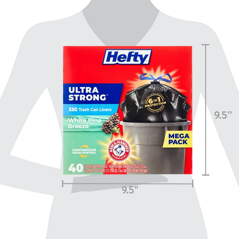 Hefty Ultra Strong Multipurpose Large Trash Bags, Black, 30 Gallon, 20  Count, White Pine Breeze Scent
