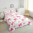 thumbnail image 3 of Castle Fairy Pink Ribbon Bow Girl 3 Pieces Queen Comforter Set,Floral Cherry Blossom Ultra Soft Bedding Sets,Kawaii Flower Sakura Bow Knot Bedding Comforter Set Breathable,Super Cozy Room Decor, 3 of 8