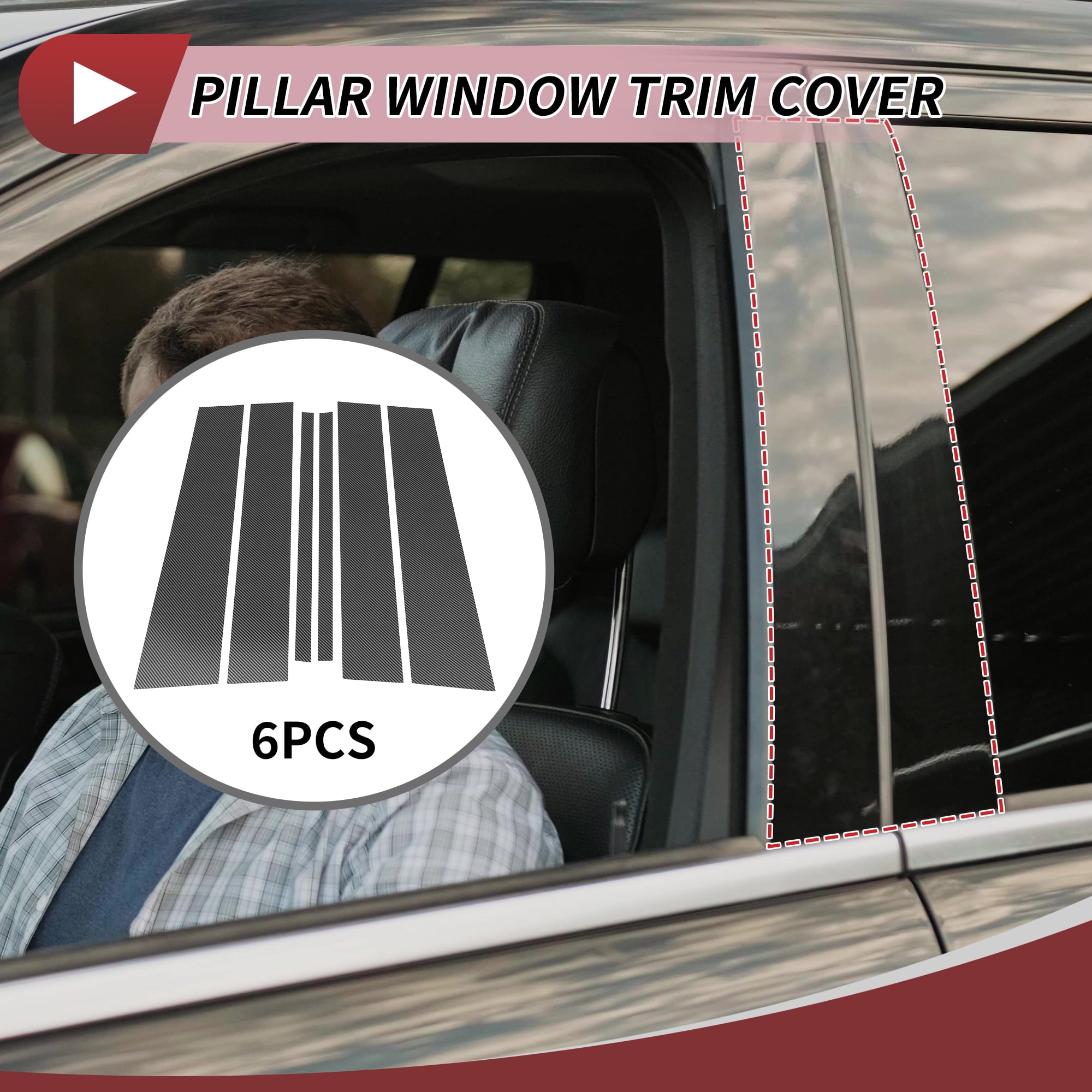Unique Bargains 6Pcs Door Pillar Window Trim For Nissan Armada 2004-2015 Carbon Fiber