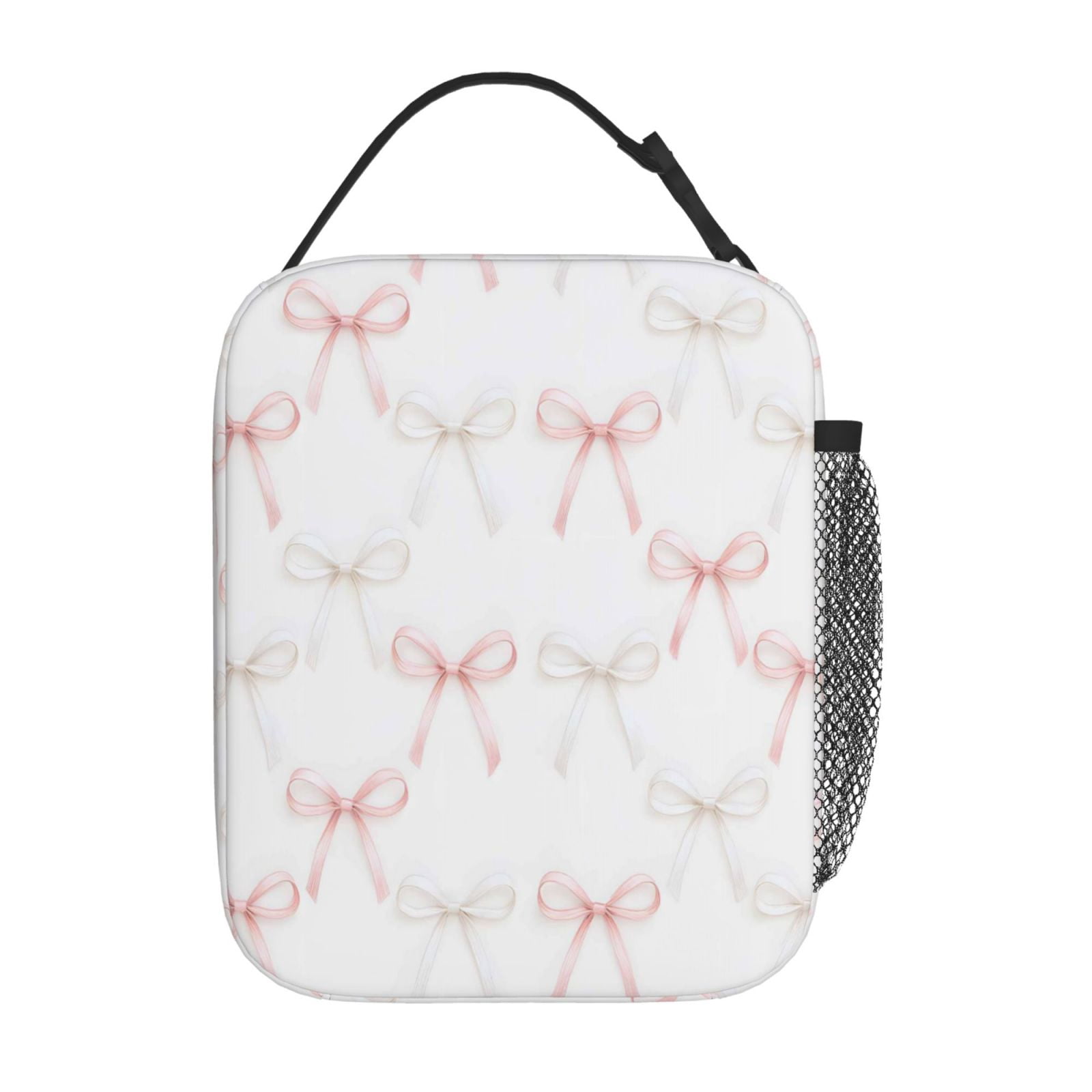 Lunch Bag For Women Men Insulated Portable Lunch Box Bento Box Office Picnic Travel Cooler Bag Pink And White Bow Tie