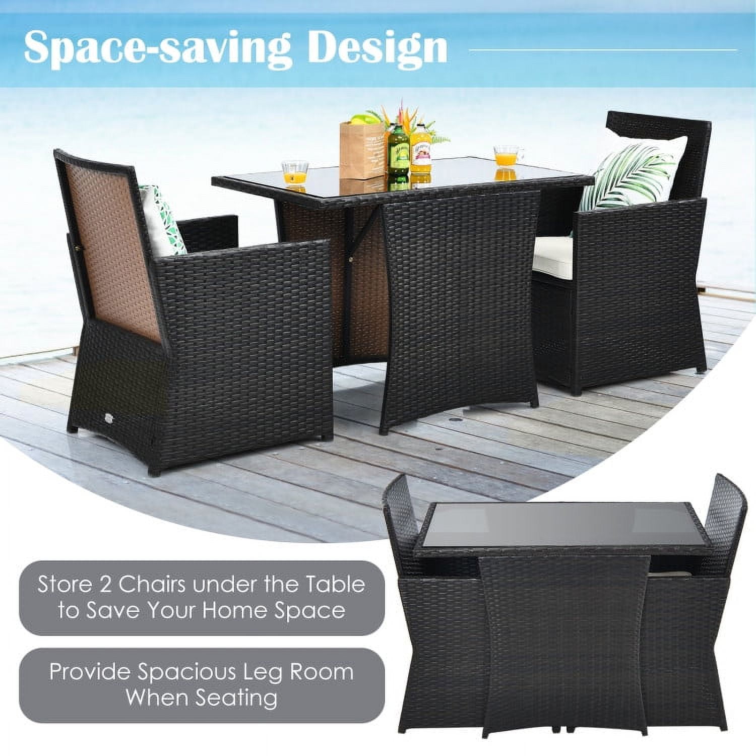 Aimee Lii 3 Pieces Wicker Patio Furniture Set with Cushion and Sofa Armrest, Small Patio Set, White Aimee Lii 3 Pieces Wicker Patio Furniture Set with Cushion and Sofa Armrest, Small Patio Set, White