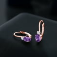 thumbnail image 4 of Gem Stone King 18K Rose Gold Plated Silver Purple Amethyst and White Created Sapphire Leverback Earrings for Women (0.98 Cttw, Gemstone February Birthstone, Oval 6X4MM, Round 2MM, 3/4 inch), 4 of 5