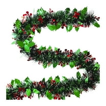 EWASWON Christmas Christmas Garland with Red Berries, Green Leaves, Glitter Tinsel - 78 Inch (2m) Hanging Decoration for Xmas Party, Tree, Fireplace