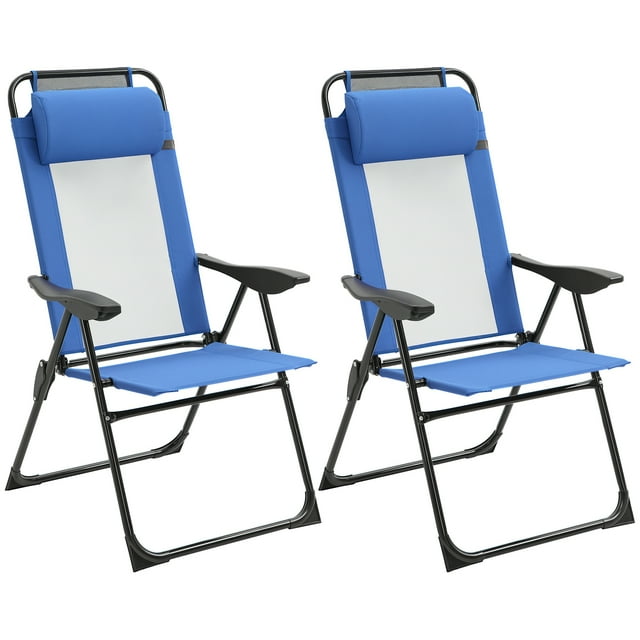 Outsunny Chaises de Camping Doubles Pliables avec Inclinaison et Appuie-Tête, Bleu