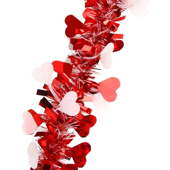 2026 New 9.8Ft Valentine'S Day Tinsel Garland with Heart Ornament, Shiny Red Heart Hanging Decor, Metallic Tinsel Twist Garland for Valentines Wreath Wedding Anniversary