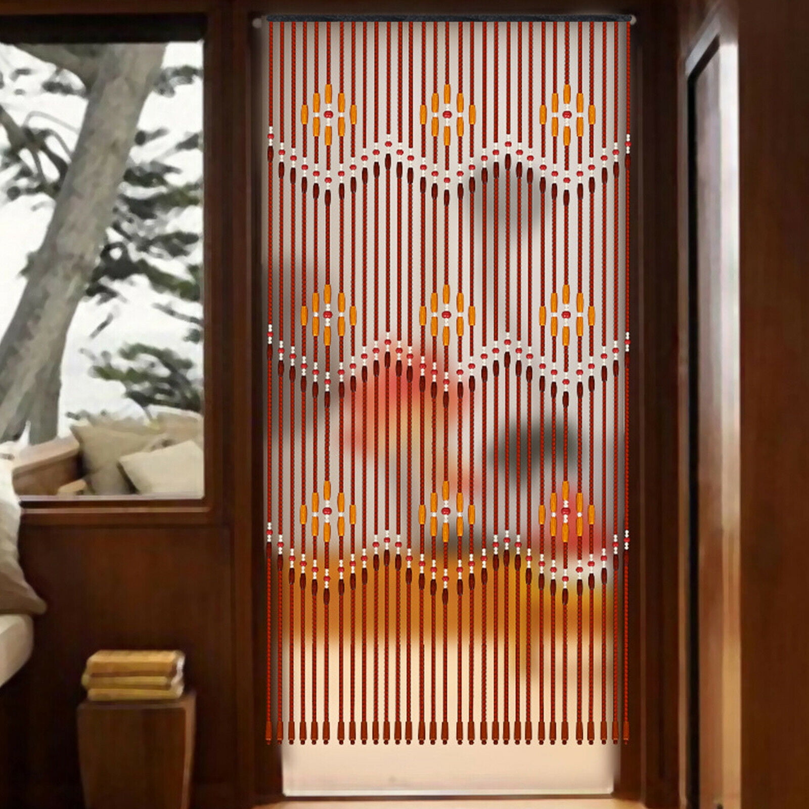 ANMINY Wooden Bead Door Curtain String Bohemian Bamboo Room Divider Home Decor 35x86in, Wave, 31 strands