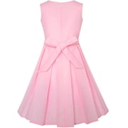 Sunny Fashion Girls Dresses Pink and White Color Block A-Line Party Dress with Bow Tie Size 4-14
