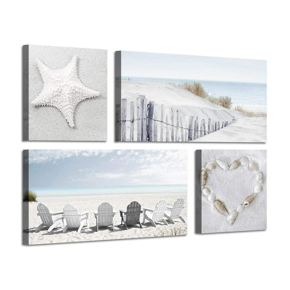 ARTISTIC PATH Beach Wall Art Seascape Print: Starfish & Chair on Seaside Giclee Artwork Painting on Canvas for Wall Decor( Overall 36" W x 24" H, Multi-Style )