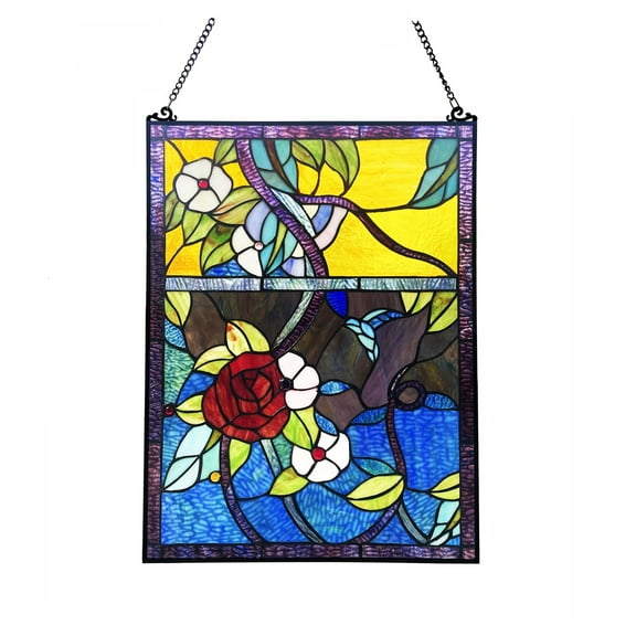 Chloe Lighting Rose 24" Floral Stained Glass Window Panel in Multi-Color