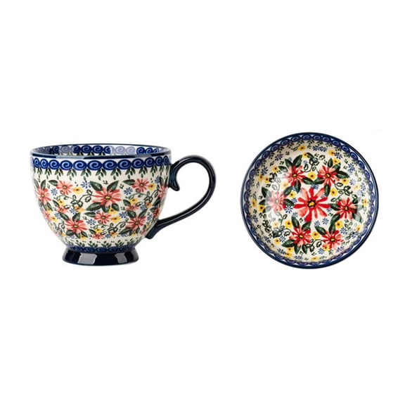 XINGAG Bohemian Floral Ceramic Mug Set,Large Capacity Coffee Cups With Matching Saucers,Colorful Pattern For Breakfast Tea Home Kitchen Decor Gift
