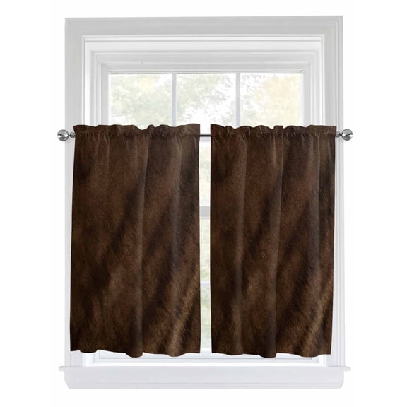 Rustic Wood Bathroom Window Curtain, Brown Wooden Planks Farmhouse Vintage Light Filtering Coffee Kitchen Curtains, Bedroom Living Room Curtains 2 Panel 84"x45"