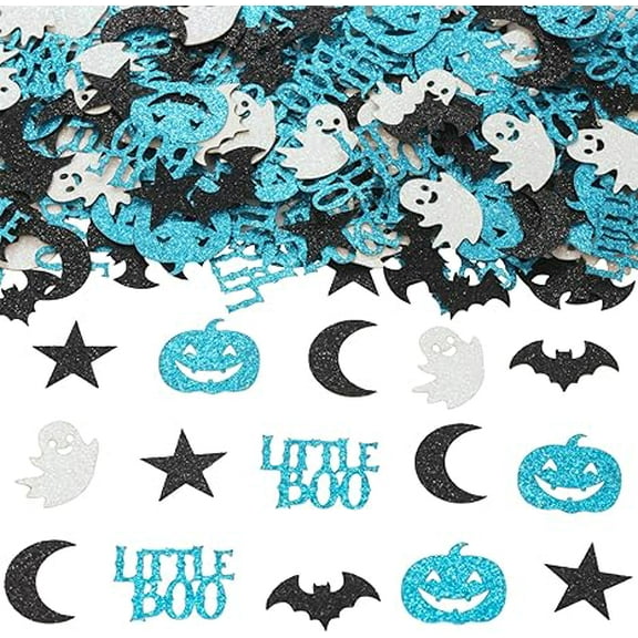 Little Boo Party Decorations, 200Pcs Little Boo Confetti for Table Glitter Blue Black for Boys Halloween Little Boo Baby Shower Birthday Party Supplies
