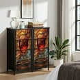 thumbnail image 6 of Dresser for Bedroom with 4 Storage Drawers Baroque Stained Glass Wine Steel Framed Fabric Closet Organizers for Entryway Kitchen, 6 of 7