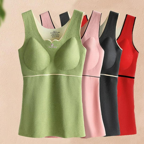 Camisas termicas sin mangas para mujer Chaleco con cuello en V con sujetador incorporado Ropa interior Camiseta termica color piel