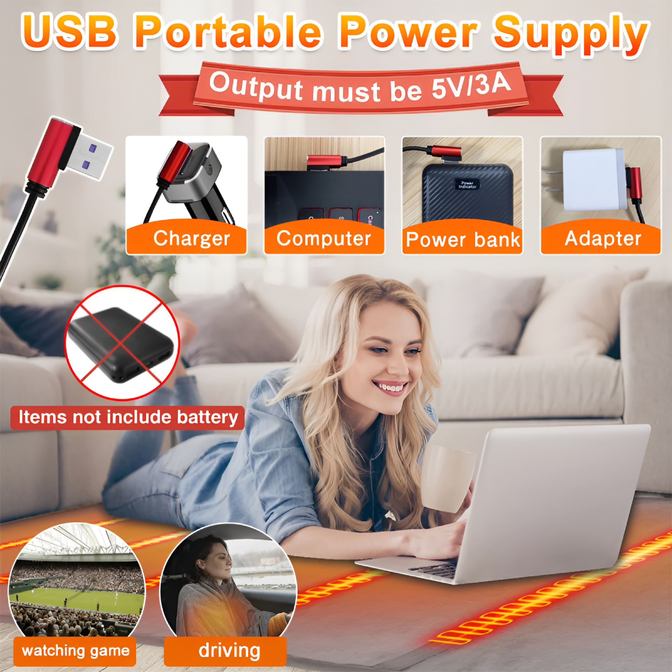 HIBIBUD 2026 New Battery Operated Heated Blanket Electric Throw - Usb Battery Power Heating Blanket for Home Outdoor Travel Camping Use in Winter