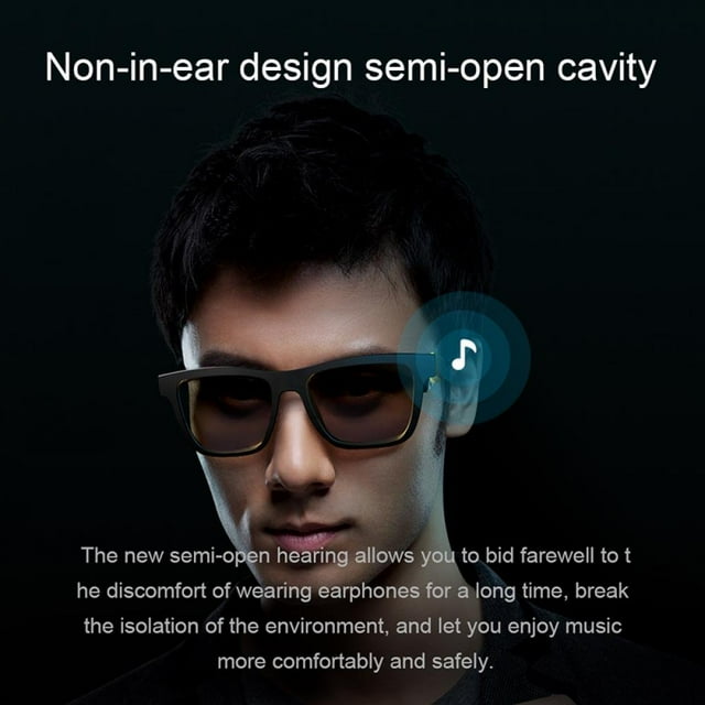 Lunettes de Soleil Intelligentes Audio Bluetooth/ Haut-Parleur Intelligent/ Lunettes Bluetooth/ Lunettes Intelligentes/ Lunettes de Soleil Bluetooth/ Unisexe - Audio Ouvert Exceptionnel - Verres Teintés Noir Transparent