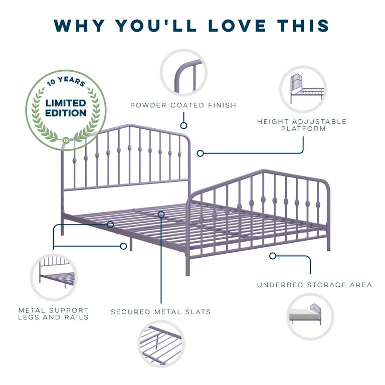 Novogratz Bushwick Metal Platform Bed Frame with Headboard