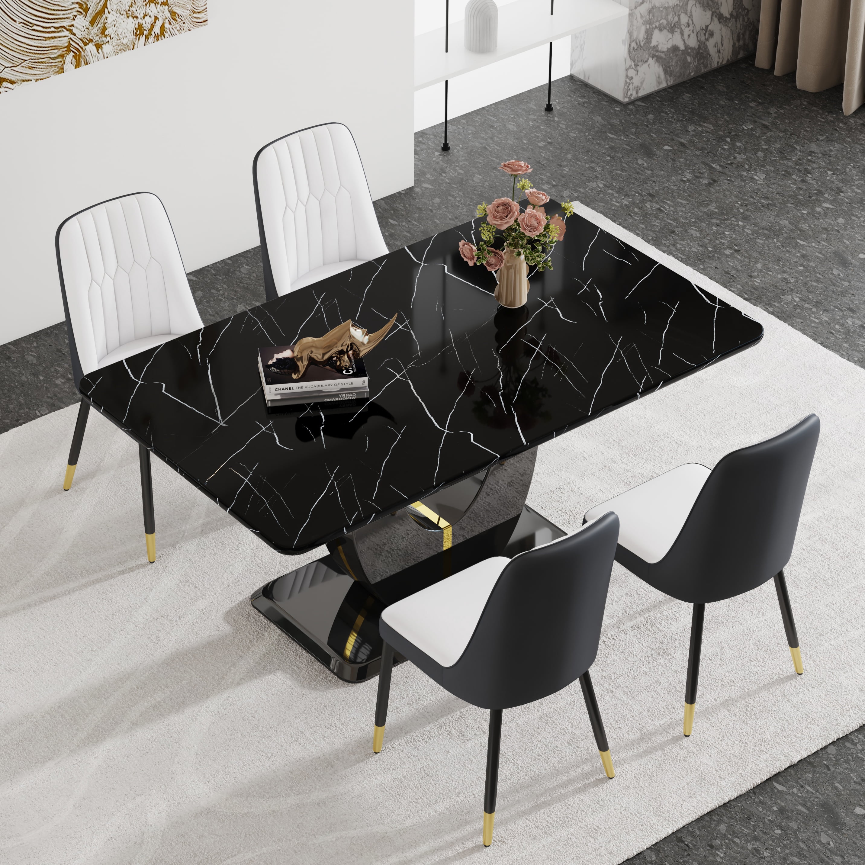 Table+4 White&Gray Chairs