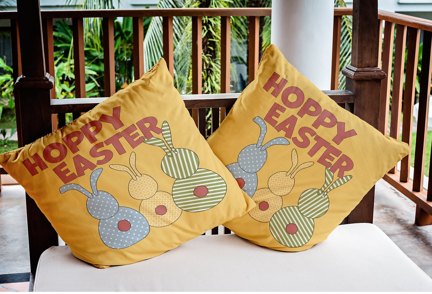 20" x 20" Simply Daisy Hoppy Easter Indoor/Outdoor Pillow, Daffodil Yellow Qty 1