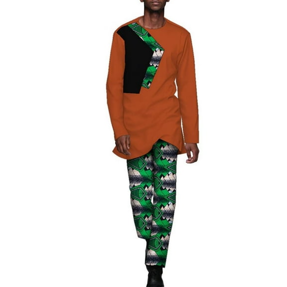 African Men's Printed Suit Long Sleeve and Trousers Casual Traditional Clothing Wyn1809