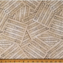 Cotton Music Sheets Sheet Music Musicians Metallic Gold Accents on Beige Cotton Fabric Print by the Yard (MUSIC-CM3239-ANTIQUE)