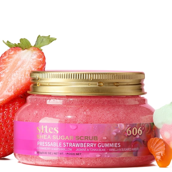 Sttes Strawberry Gummies Shea Sugar Body Scrub 606 - Candy Scent Exfoliating & Moisturizing, 250g