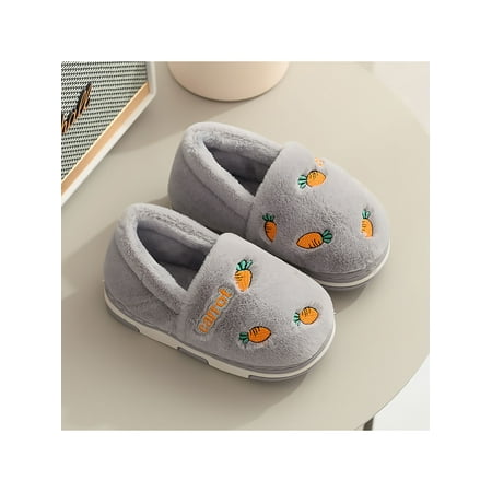 

Gomelly Unisex-Child Warm Slippers Cartoon House Shoes Memory Foam Plush Slipper Nonslip Bootie Indoor Bedroom Shoe Fruit Gray 9C